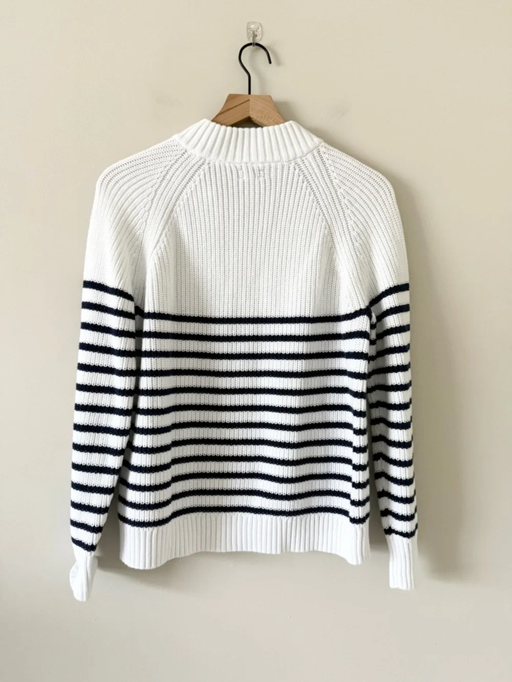 J. Crew Knit Cotton Sweater With Button Neck in White & Navy Stripe Size M